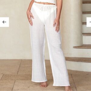Monday Swimwear Ivory Crinkle Linen Pant